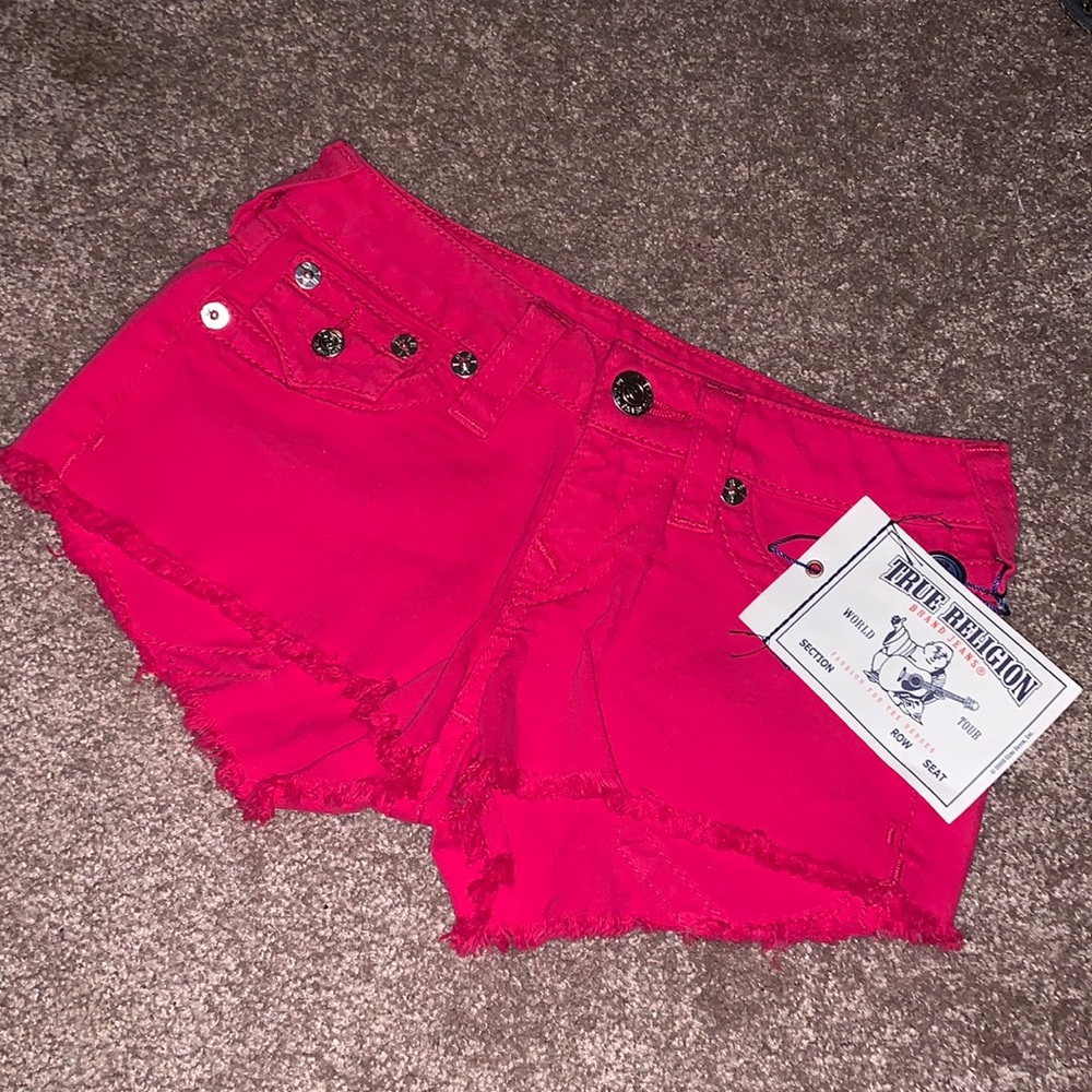 True Religion Fuchsia Cut off Jean Shorts